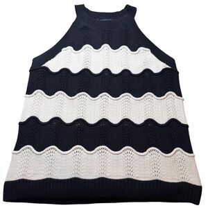 Tommy Hilfiger Knit Sleeveless Scalloped Striped Sweater Tank Top Womens Size L